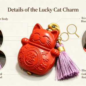 natural cinnabar lucky cat charm