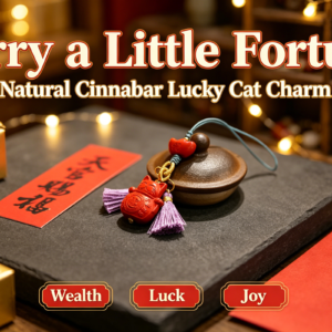 natural cinnabar lucky cat charm